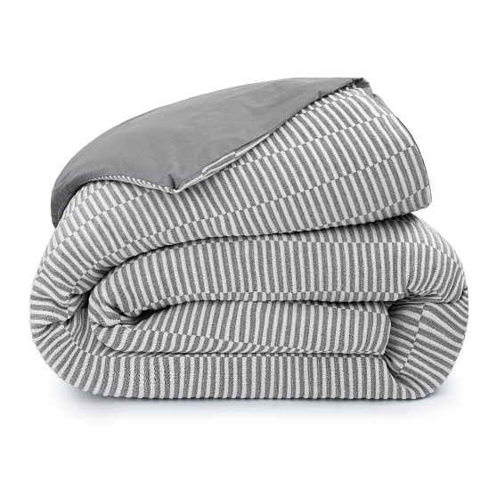 100% Cotton Textured Stripe Duvet Cover - Full/Queen