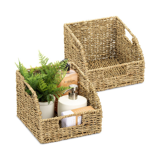 Seagrass Water-Resistant Wicker Basket Set, Pack of 2