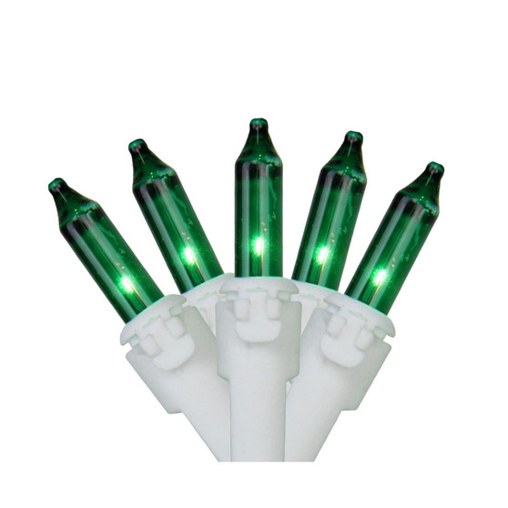 Set of 35 Green Mini Christmas Lights 2.5" Spacing - White Wire