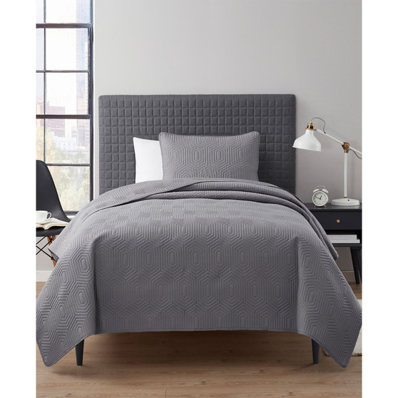 Vega Grey Geometric Pinsonic Quilt Set, Twin