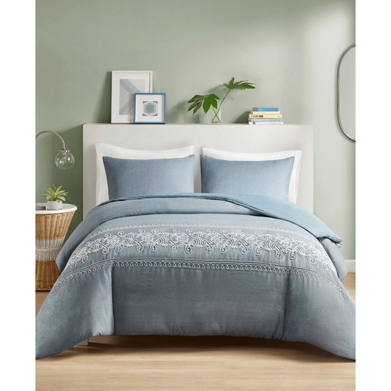Bree Embroidered 3-Piece Duvet Cover Set, Twin/Twin XL