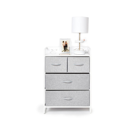4-Drawer Charging Storage Unit, Features 2 USB Ports and 1 Outlet