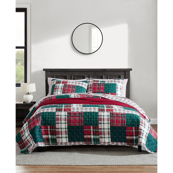 Emmet Patchwork Cotton Reversible 2 Piece Quilt Set, Twin