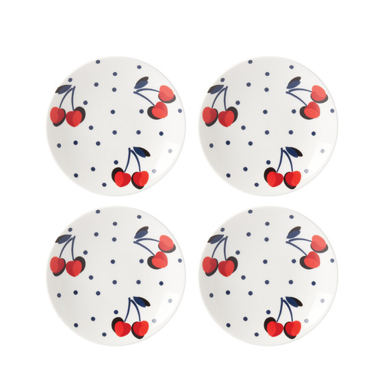 Vintage Cherry Dot Tidbit Plate Set/4