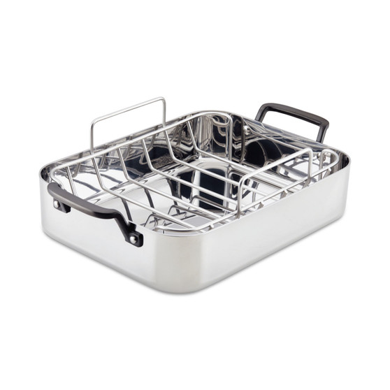 5-Ply Clad Stainless Steel 15" x 11.5" Roaster with Removable Rack