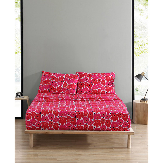 Mini Unikko Cotton 200-Thread Count 3-Pc. Red Floral Twin XL Sheet Set