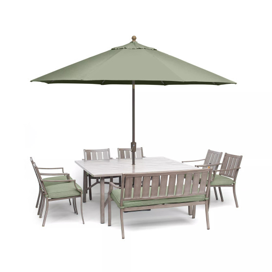 Wayland Outdoor Aluminum 8-Pc. Dining Set (64" Square Dining Table, 6 Dining Chairs & 1 Bench), Created for Macy's