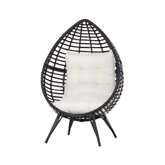 Egg Chair w/ Soft Cushion, Teardrop Cuddle Seat, Outdoor / Indoor, PE Plastic Rattan Furniture, Adjustable Height, Brown