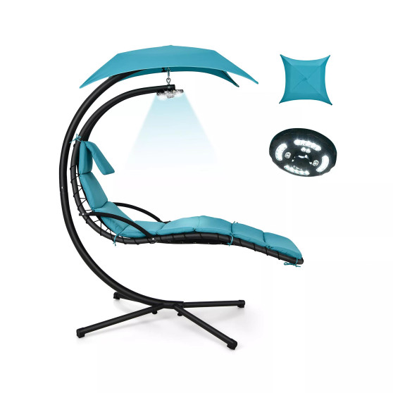 Patio Hanging Lounge Chaise Hammock Chair Removable Canopy