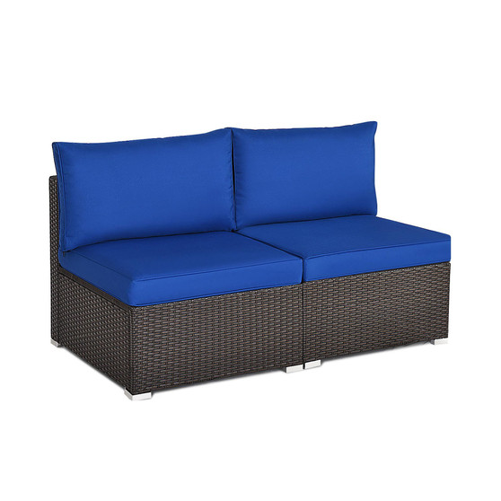 2PCS Patio Rattan Armless Sofa Sectional Furniture
