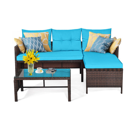 3PCS Patio Wicker Rattan Sofa Set Outdoor Sectional Conversation Set