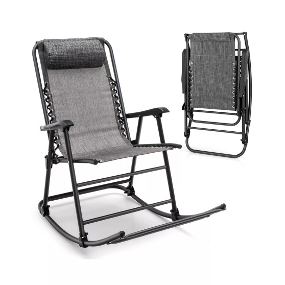 Patio Camping Rocking Chair Folding Rocker Footrest Lightweight