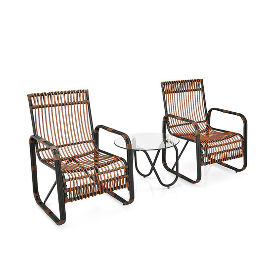 3PCS Patio Rattan Furniture Set Conversational Sofa Coffee Table Garden