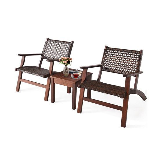 3PCS Patio Rattan Furniture Set Coffee Table