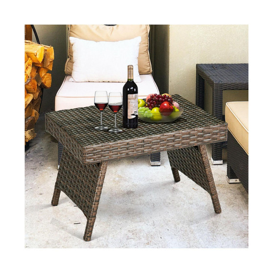 Patio Folding Wicker Side Coffee Table Poolside Garden Lawn Bistro Furniture