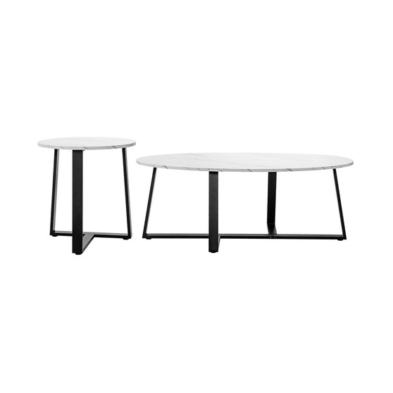 Modern Coffee Table Set of 2 Faux Marble Nesting Table Set