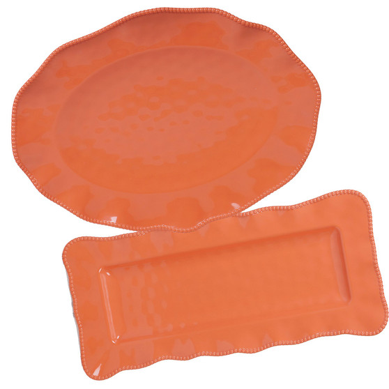 Perlette Coral Melamine 2-Pc. Platter Set - Rectangular and Oval