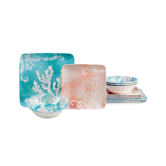 Inspired Coast Melamine Dinner Set, 12 Piece