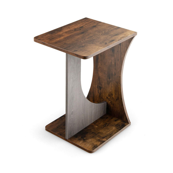 Side Table 2 Tier Sofa Couch Table Compact C-shape End Table Snack Coffee Table