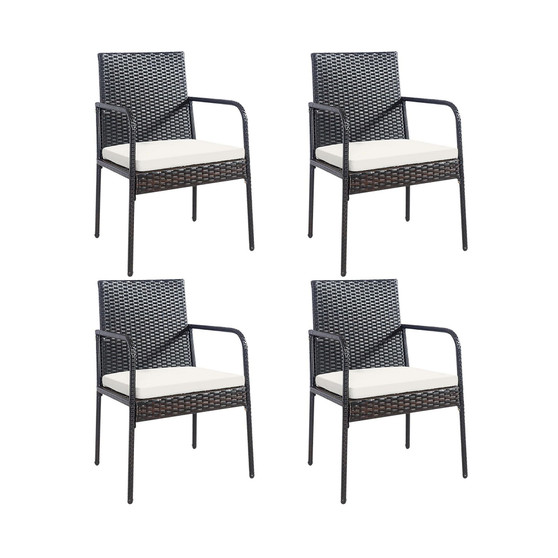 4PCS Patio Wicker Rattan Dining Chairs Cushioned Seats Armrest Garden
