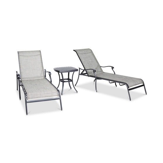 Vintage II Outdoor Cast Aluminum 3-Pc. Chaise Set (2 Sling Chaise Lounges & 1 End Table), Created for Macy's