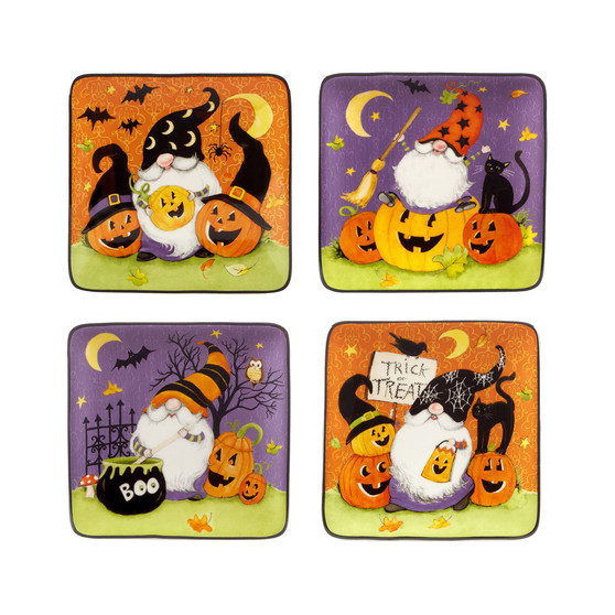 Halloween Gnomes Canape Plate Square Set, 4 Pieces