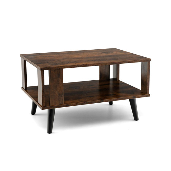 Coffee Table Retro Mid-Century Coffee Table W/Storage Open Shelf
