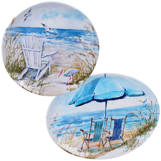 Ocean View Melamine 2-Pc. Platter Set - Round and Oval