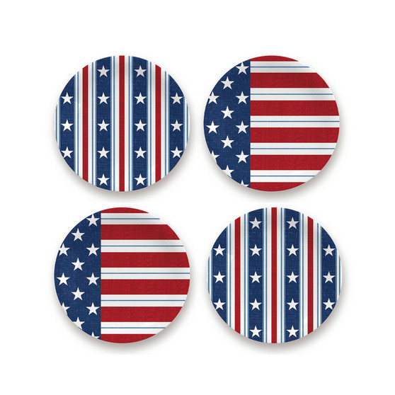 Melamine 8.4" Stars Stripes Assorted 4-Piece Salad Plate Set