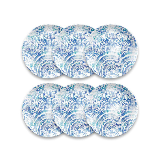 Melamine Coastal Scallops 6-Piece Dinner Plate Set, 10.5"