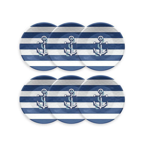 Nautical Anchor 6-Piece Salad Plate Set, 8.5"