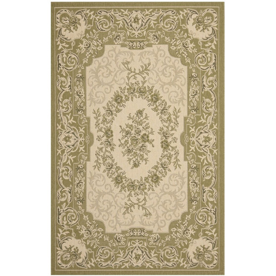 Courtyard Cream and Green 8' x 11' Sisal Weave Outdoor Area Rug