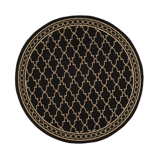 Courtyard Black and Beige 6'7" x 6'7" Sisal Weave Round Outdoor Area Rug