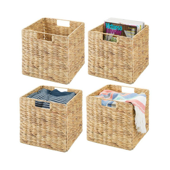 Woven Hyacinth Home Storage Basket for Cube Furniture, 4 Pack