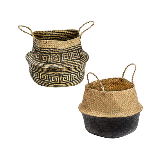 Set of 2 Folding Seagrass Belly Baskets