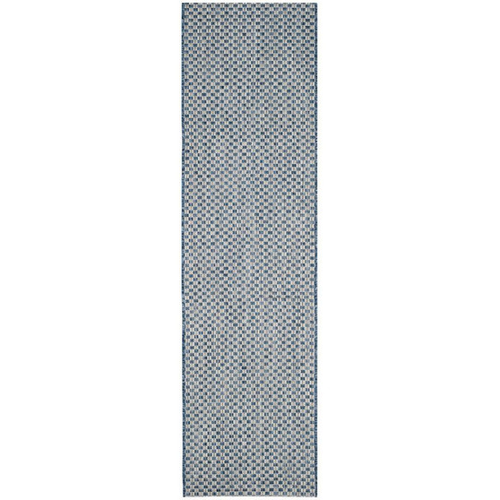 Courtyard Blue and Light Grey 2'3" x 12' Sisal Weave Runner Outdoor Area Rug