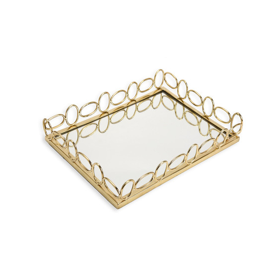 13.5" Oblong Mirror Tray with Circular Design
