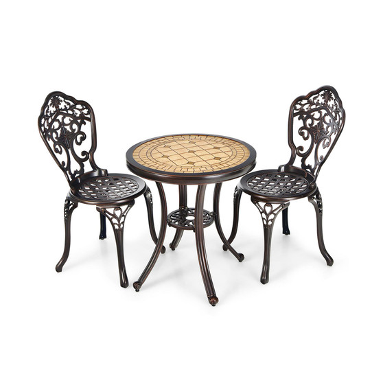 3PCS Patio Bistro Set Round Table Chairs All Weather Cast Aluminum Yard