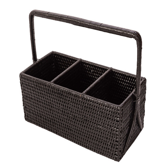 Rattan 3 Section Caddy/Cutlery Holder with Handle