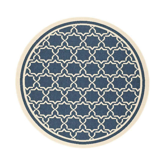 Courtyard Navy and Beige 5'3" x 5'3" Sisal Weave Round Outdoor Area Rug