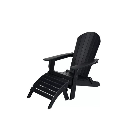 2-Piece Outdoor Folding Adirondack Chair with Footrest Ottoman Set