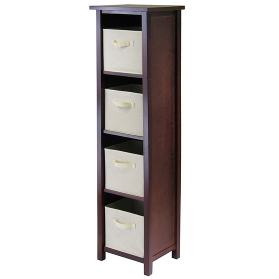 Verona 4-Section N Storage Shelf with 4 Foldable Beige Color Fabric Baskets