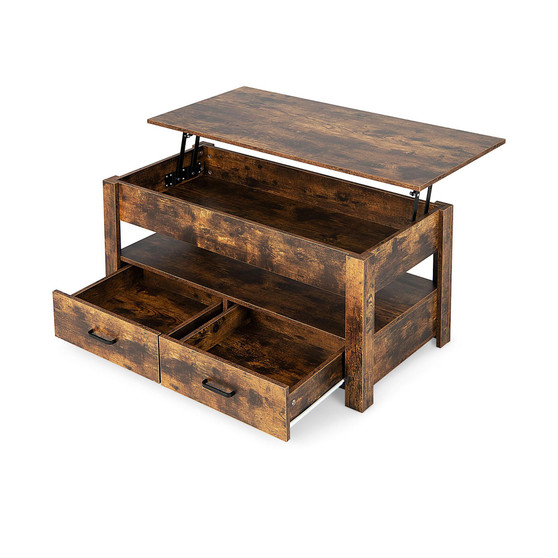 Lift Top Coffee Table with 2 Storage Drawers &Hidden Compartment
