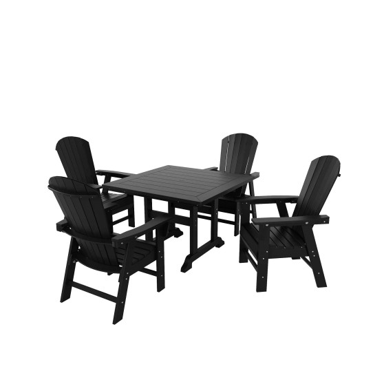 5 Piece Outdoor Patio Dining Square Table and Shell Back Armchair Set