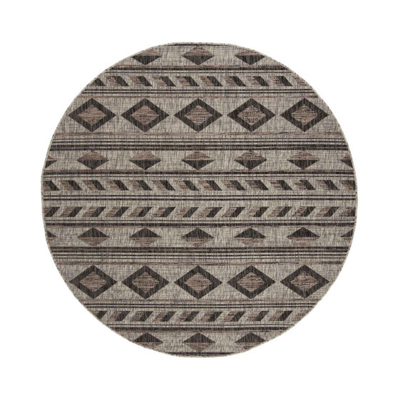 Courtyard Gray and Black 6'7" x 6'7" Round Outdoor Area Rug