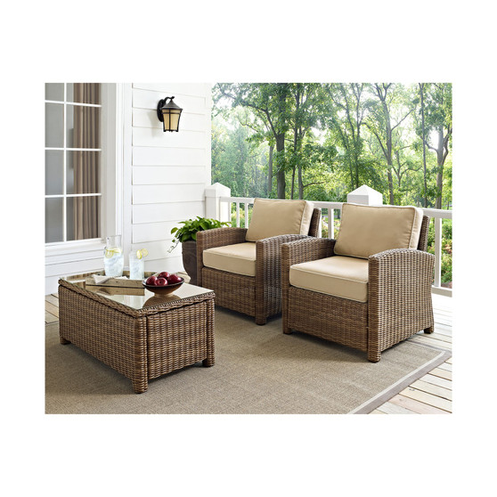Bradenton 2 Piece Outdoor Wicker Seating Set With Cushions - 2 Arm Chairs