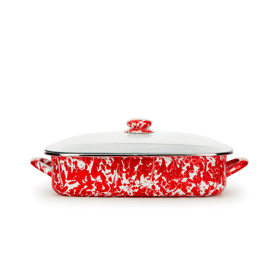 Red Swirl Enamelware Collection 10.5 Quart Roasting Pan