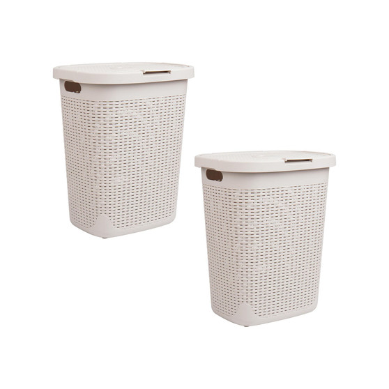 Basket Collection Slim Laundry Hamper, Cut Out Handles, Attached Hinged Lid, Ventilated, Set of 2