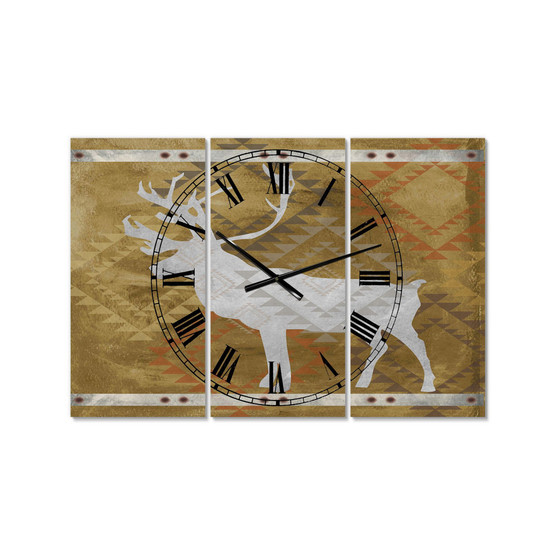 Patterned Walking White Moose Large Traditional 3 Panels Wall Clock - 23" x 23" x 1"