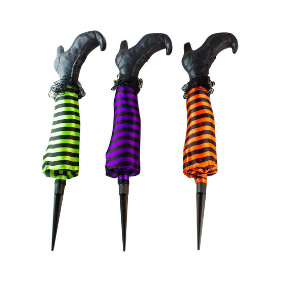 Striped Witch Leg 3 Piece Halloween Pathway Markers Set